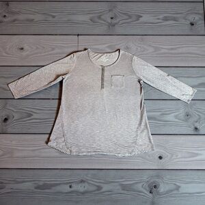 KUHL STRIPED 3/4 SLEEVE HENLEY ACTIVE TOP GRAY SMALL